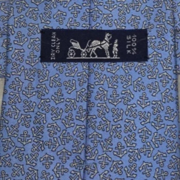 100% REAL HERMES TIE ~LIGHT BLUE WHITE SHIP SAILING BOATS ANCHORS NAUTICAL XL